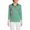 Lands’ End Women’s 3/4 Sleeve American-Grown Supima Cotton Polo Shirt(Vibrant Clover Multi Stripe)