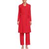 Lands’ End Women’s Brushed Cozy Waffle Jersey 3 Piece Pajama Set – Tank Top Pant and Robe(Compass Red)