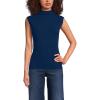 Lands’ End Women’s Cap Sleeve Drapey Rib Fitted Funnel Neck Tank(Deep Sea Navy)