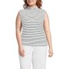 Lands’ End Women’s Cap Sleeve Drapey Rib Fitted Funnel Neck Tank(Ivory/Deep Sea Navy Stripe)