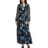 Lands’ End Women’s Chiffon Tiered Long Sleeve Maxi Dress(Evening Forest Painted Floral)