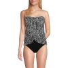 Lands’ End Women’s Chlorine Resistant Mesh Bandeau High Leg Fauxkini One Piece Swimsuit(Black/White Abstract Floral)
