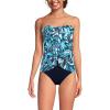 Lands’ End Women’s Chlorine Resistant Mesh Bandeau High Leg Fauxkini One Piece Swimsuit(Deep Sea Navy Graphic Floral)