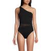 Lands’ End Women’s Chlorine Resistant Smoothing Control Mesh High Leg One Shoulder One Piece Swimsuit(Black)
