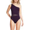 Lands’ End Women’s Chlorine Resistant Smoothing Control Mesh High Leg One Shoulder One Piece Swimsuit(Blackberry)