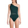 Lands’ End Women’s Chlorine Resistant Smoothing Control Mesh High Leg One Shoulder One Piece Swimsuit(Deep Balsam)