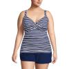 Lands’ End Women’s Chlorine Resistant Wrap Tankini Swimsuit Top(Deep Sea/White Media Stripe)