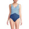 Lands’ End Women’s Chlorine Resistant Wrap Tankini Swimsuit Top(Navy/White Mosaic Mini Tile)