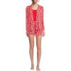 Lands’ End Women’s Cooling 3 Piece Pajama Set – Long Sleeve Top Cami and Shorts(Coral Red Blooms)