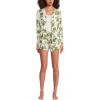 Lands’ End Women’s Cooling 3 Piece Pajama Set – Long Sleeve Top Cami and Shorts(Ivory/Green Elegant Floral)