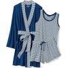 Lands’ End Women’s Cooling 3 Piece Pajama Set – Robe Tank and Shorts(Deep Sea Navy Mini Stripe)