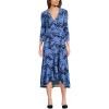 Lands’ End Women’s Cotton Modal 3/4 Sleeve Vneck Wrap Dress(Deep Sea Navy Wildflowers)