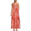 Lands’ End Women’s Cotton Voile Vneck Tie Strap Maxi Dress(Mandarin Orange Etched Leaves)