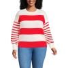 Lands’ End Women’s Drifter Jersey Crewneck Sweater(Coral Red/Ivory Stripes)