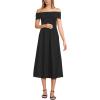 Lands’ End Women’s Off The Shoulder Slender Mixed Media Dress(Black)