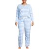 Lands’ End Women’s Petite Knit 2 Piece Pajama Set – Long Sleeve Top and Pants(Clear Blue Sky Even Stripe)