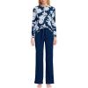 Lands’ End Women’s Petite Knit 2 Piece Pajama Set – Long Sleeve Top and Pants(Deep Sea Navy Daisies)