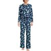 Lands’ End Women’s Petite Knit 2 Piece Pajama Set – Long Sleeve Top and Pants(Deep Sea Navy Painterly Floral)