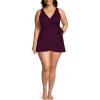 Lands’ End Women’s Side Tie Mini Swim Dress Swimsuit(Dark Wine)