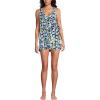 Lands’ End Women’s Side Tie Mini Swim Dress Swimsuit(Deep Sea Navy Poetic Floral)