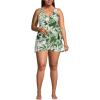 Lands’ End Women’s Side Tie Mini Swim Dress Swimsuit(Fusion Green Etched Leaves)