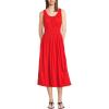 Lands’ End Women’s Sleeveless Poplin Smocked Midi Dress(Coral Red)
