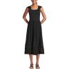 Lands’ End Women’s Slub Cap Sleeve Shirred Skirt Midi Dress(Black)