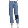 Lands’ End Women’s Soft Denim Mid Rise Relaxed Straight Crop Jeans(Beau Blue Patchwork)