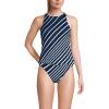 Lands’ End Women’s Tugless High Neck Strappy Back Tankini Swimsuit Top(Navy/White Variegated Stripe)