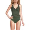 Lands’ End Women’s Twist Halter Tankini Top(Rich Olive Green)