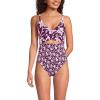 Lands’ End Women’s Wrap Monokini High Leg One Piece Swimsuit(Tropic Floral/Dark Wine Mix)