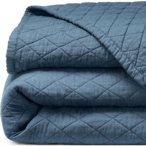 Lands’ End Solid Diamond Double Voile Quilt Bering Sea Blue Full-Queen(Bering Sea Blue)