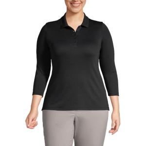 Lands’ End Women’s 3/4 Sleeve American-Grown Supima Cotton Polo Shirt(Black)
