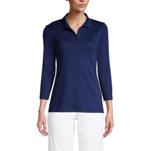 Lands’ End Women’s 3/4 Sleeve American-Grown Supima Cotton Polo Shirt(Deep Sea Navy)