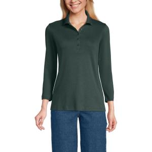 Lands’ End Women’s 3/4 Sleeve American-Grown Supima Cotton Polo Shirt(Evening Forest)