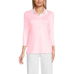 Lands’ End Women’s 3/4 Sleeve American-Grown Supima Cotton Polo Shirt(Simply Pink Tipped)