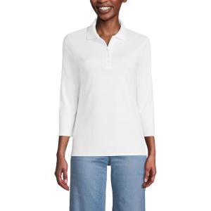 Lands’ End Women’s 3/4 Sleeve American-Grown Supima Cotton Polo Shirt(White)