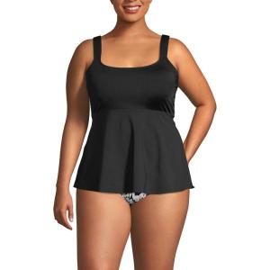 Lands’ End Women’s Adjustable Scoop Neck Flutter Tankini Top(Black)