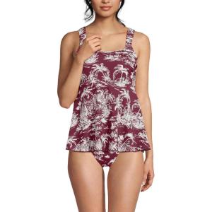 Lands’ End Women’s Adjustable Scoop Neck Flutter Tankini Top(Burgundy Island Scenic)