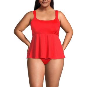Lands’ End Women’s Adjustable Scoop Neck Flutter Tankini Top(Daylily Red)
