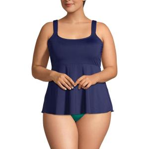 Lands’ End Women’s Adjustable Scoop Neck Flutter Tankini Top(Navy)
