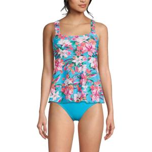 Lands’ End Women’s Adjustable Scoop Neck Flutter Tankini Top(Turquoise Lily Palm)