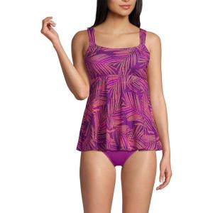 Lands’ End Women’s Adjustable Scoop Neck Flutter Tankini Top(Violet Rose Stipple Palm)