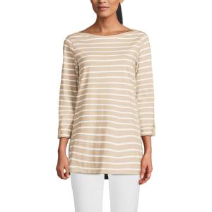Lands’ End Women’s American-Grown Supima Cotton Adjustable 3/4 Sleeve Boatneck Tunic(Champagne/Ivory Breton Stripe)