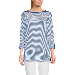 Lands’ End Women’s American-Grown Supima Cotton Adjustable 3/4 Sleeve Boatneck Tunic(Cobalt/Ivory Micro Stripe)