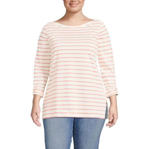Lands’ End Women’s American-Grown Supima Cotton Adjustable 3/4 Sleeve Boatneck Tunic(Ivory/Peach Breton Stripe)