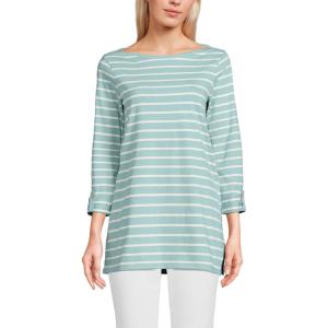 Lands’ End Women’s American-Grown Supima Cotton Adjustable 3/4 Sleeve Boatneck Tunic(Misty Aqua/Ivory Breton Stripe)