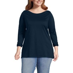 Lands’ End Women’s American-Grown Supima Cotton Adjustable 3/4 Sleeve Boatneck Tunic(Radiant Navy)