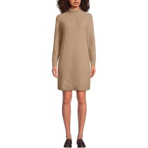 Lands’ End Women’s Boucle Long Sleeve Raglan Mock Neck Sweater Dress(Vicuna Heather)