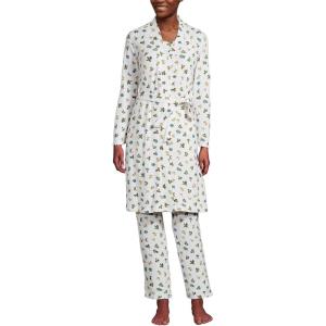 Lands’ End Women’s Brushed Cozy Waffle Jersey 3 Piece Pajama Set – Tank Top Pant and Robe(Ivory Holly)